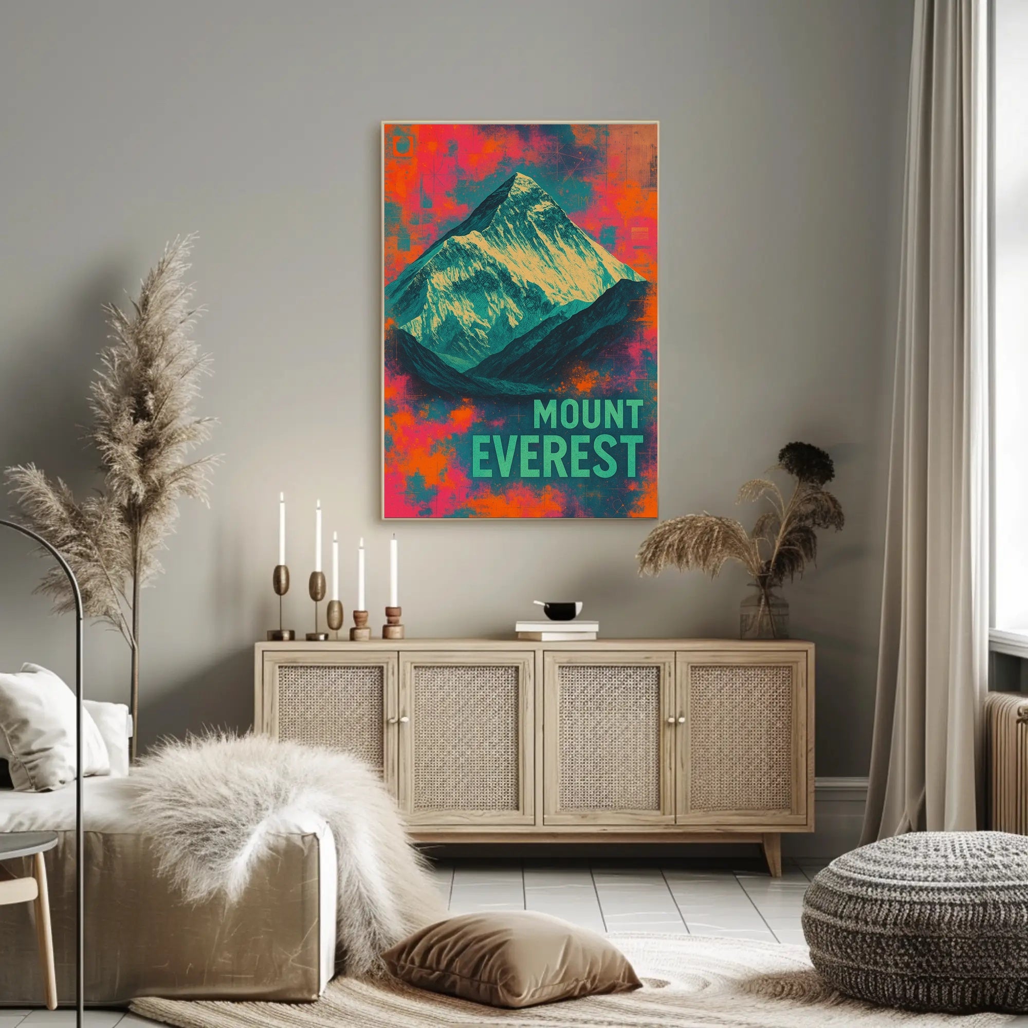 Mount Everest Abstract Art, Vibrant Modern National Park Poster
