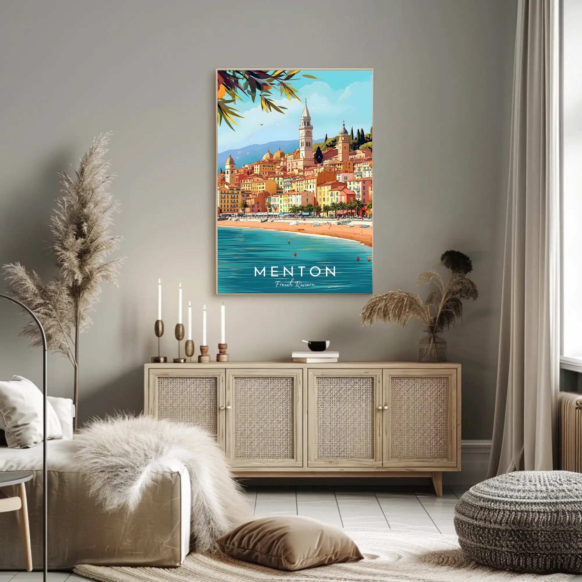Menton Coastal Town Vibrant Travel Poster