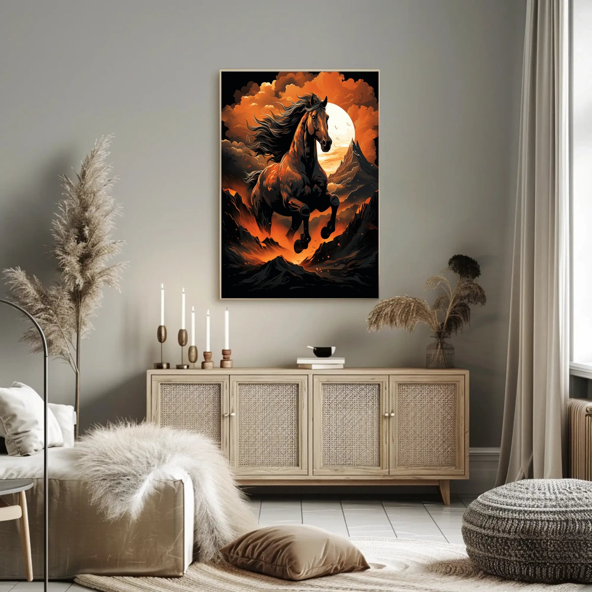 Majestic Stallion In Fiery Landscape Poster