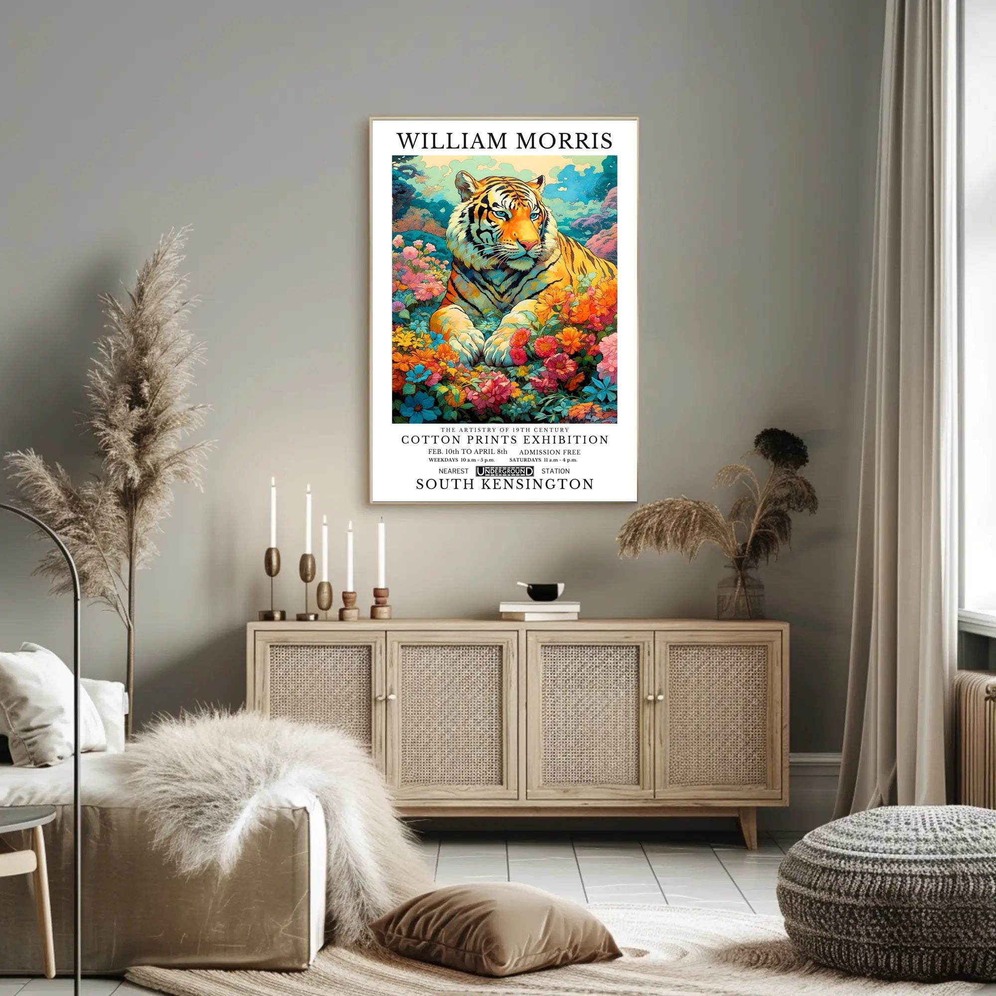 Majestic Tiger in Dreamlike Garden: Abstract or Artistic Poster