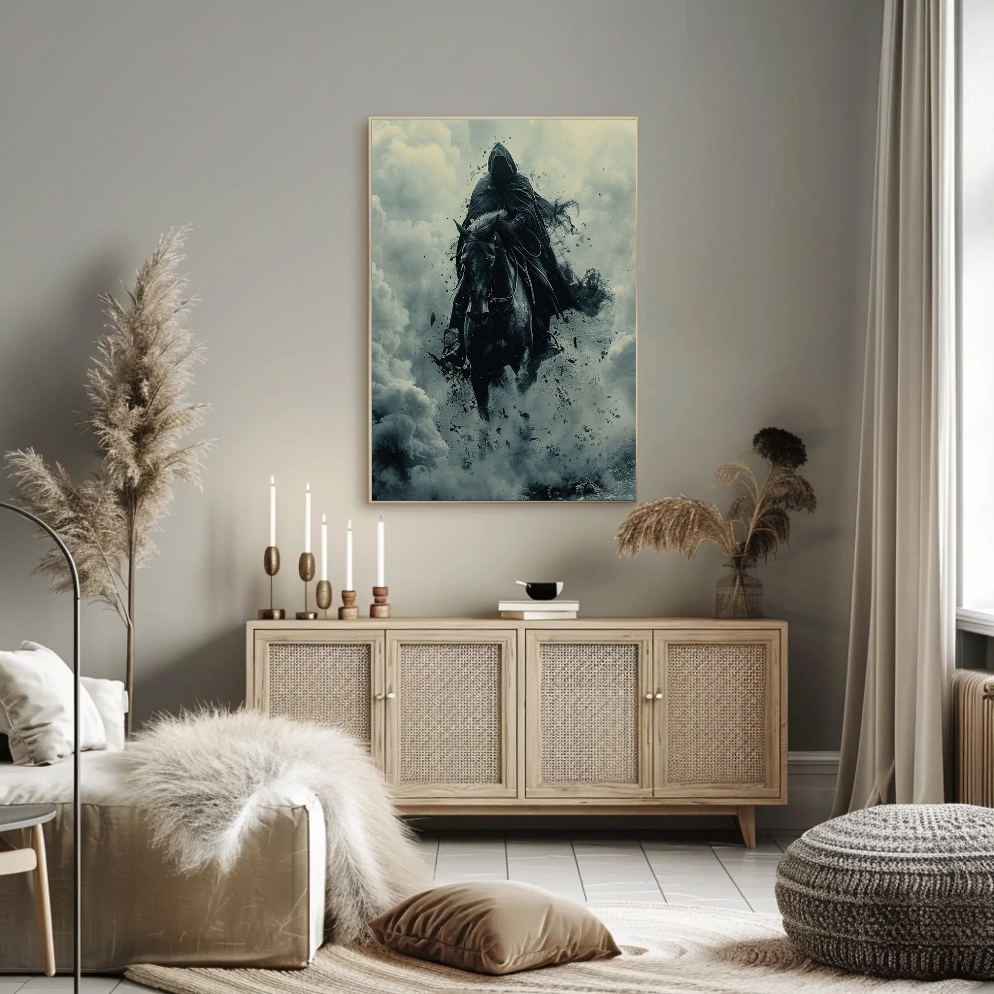 Mysterious Cloaked Figure Riding Horse Fantasy Mythology Poster PosterGoat