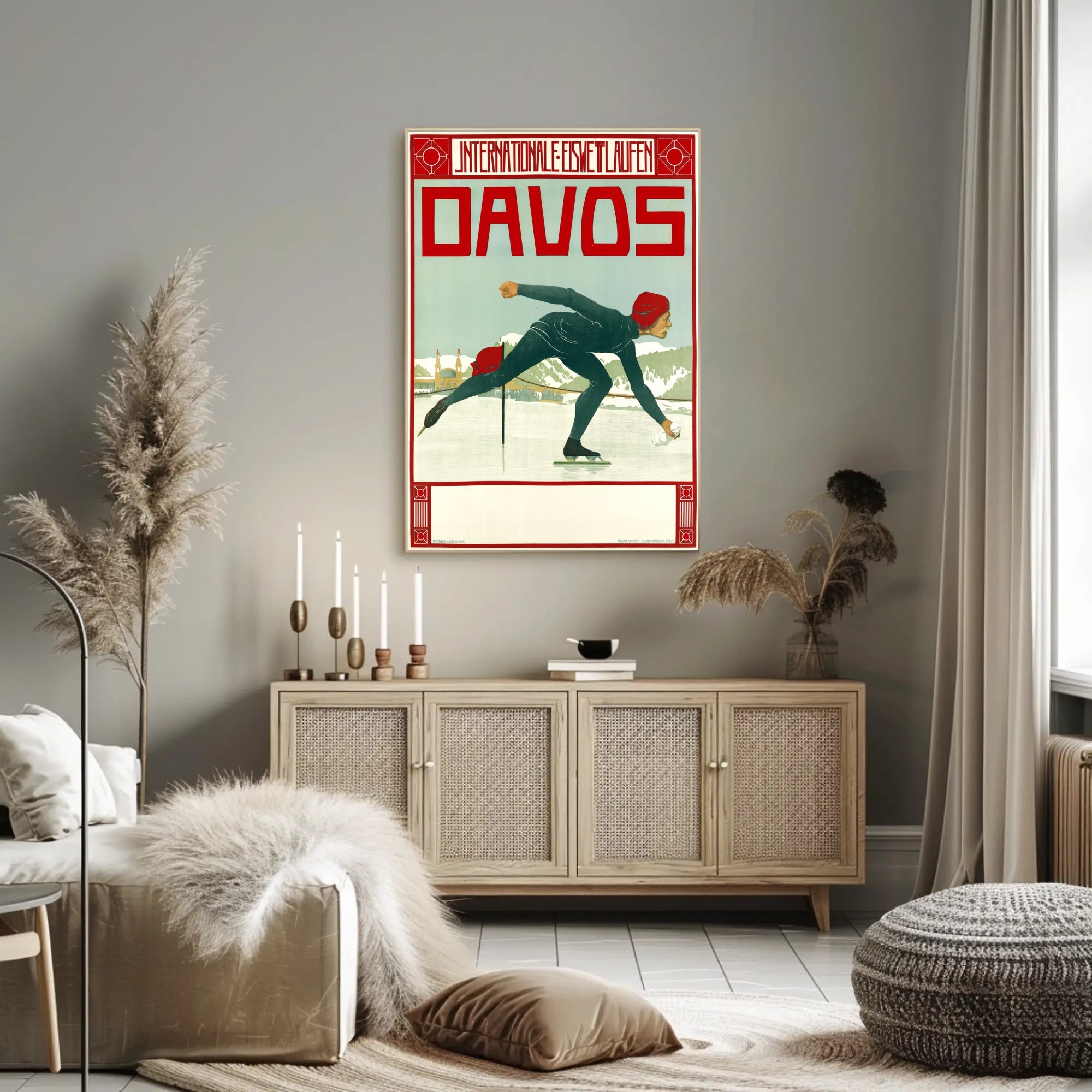 Vintage Davos Ice Skating Event Sports Poster PosterGoat