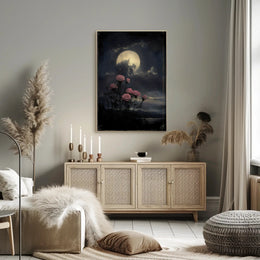 Moonlit Roses Under Night Sky: Space or Astronomy Poster PosterGoat