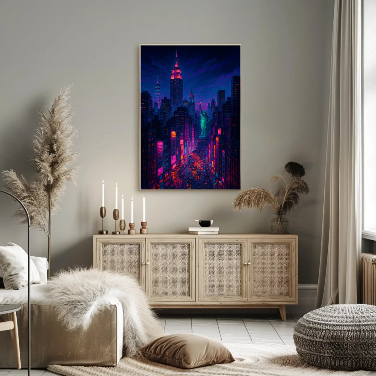 Neon New York Cityscape Night Glow Poster Modern Wall Art