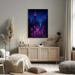 Neon New York Cityscape Night Glow Poster Modern Wall Art