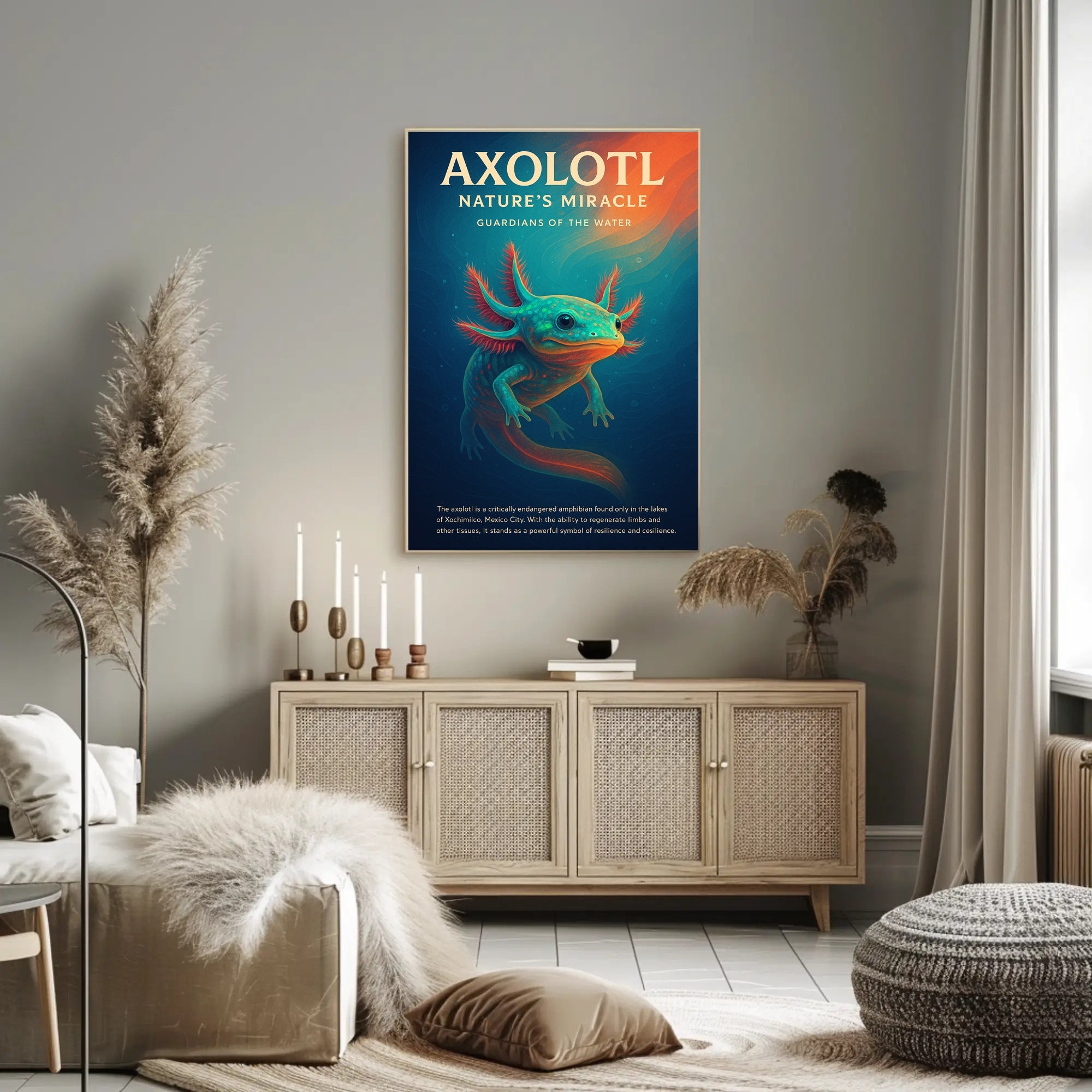Axolotl Nature Poster Vintage Aquatic Wall Art