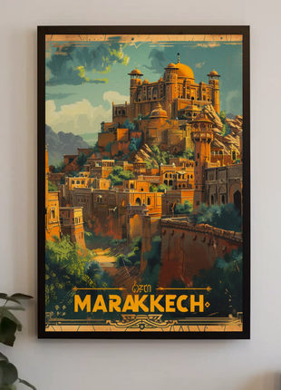 Marrakech Morocco Mountains Palaces Architecture Sunset Travel Poster
