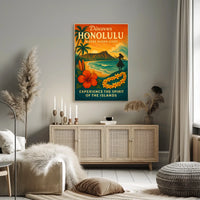 Honolulu Sunset Vintage Travel Poster Art