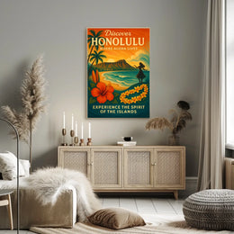 Honolulu Sunset Vintage Travel Poster Art