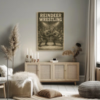 Reindeer Wrestling Holiday Whimsy Poster - Fantasy or Mythology Poster
