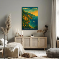 Amalfi Coast Vintage Travel Poster: Serene Seaside Escape