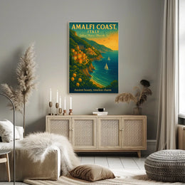Amalfi Coast Vintage Travel Poster: Serene Seaside Escape