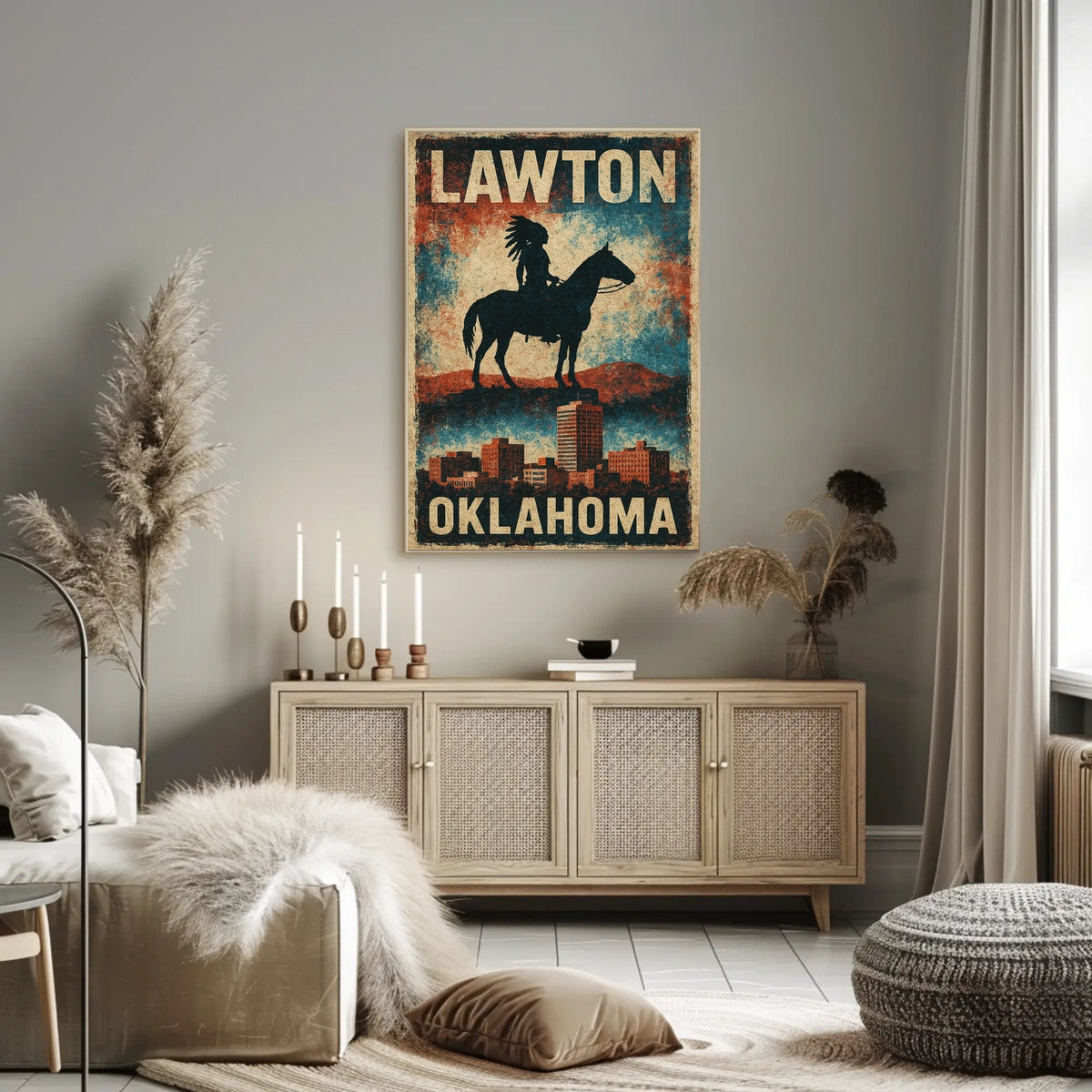 Vintage Lawton Oklahoma Cityscape Heritage Poster