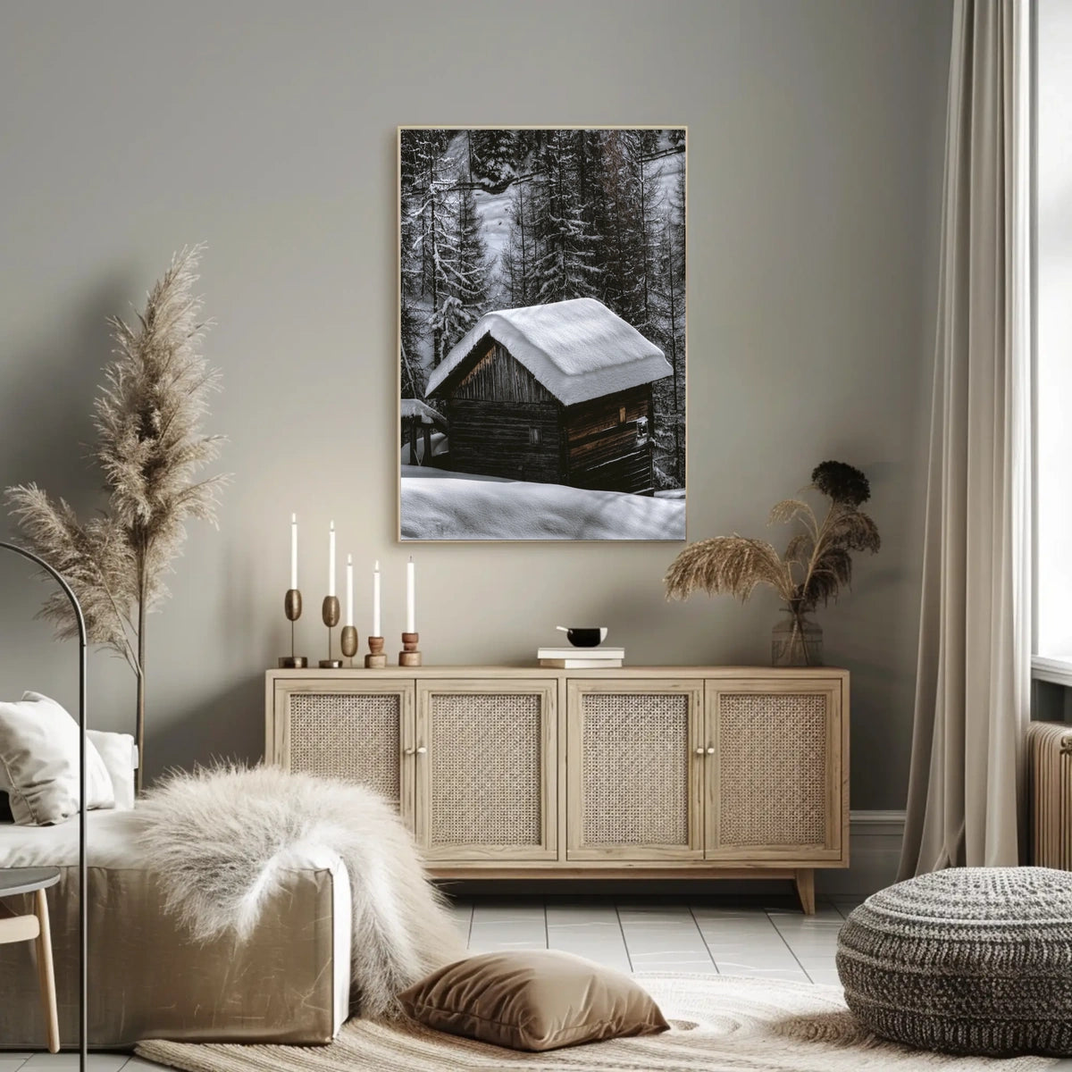 Snow-Covered Cabin in Winter National Park Poster