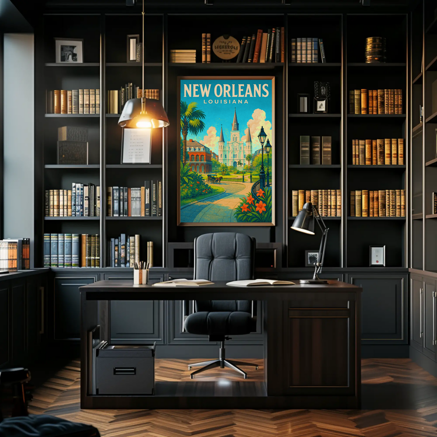 New Orleans Louisiana Cathedral Garden Vintage Travel Poster