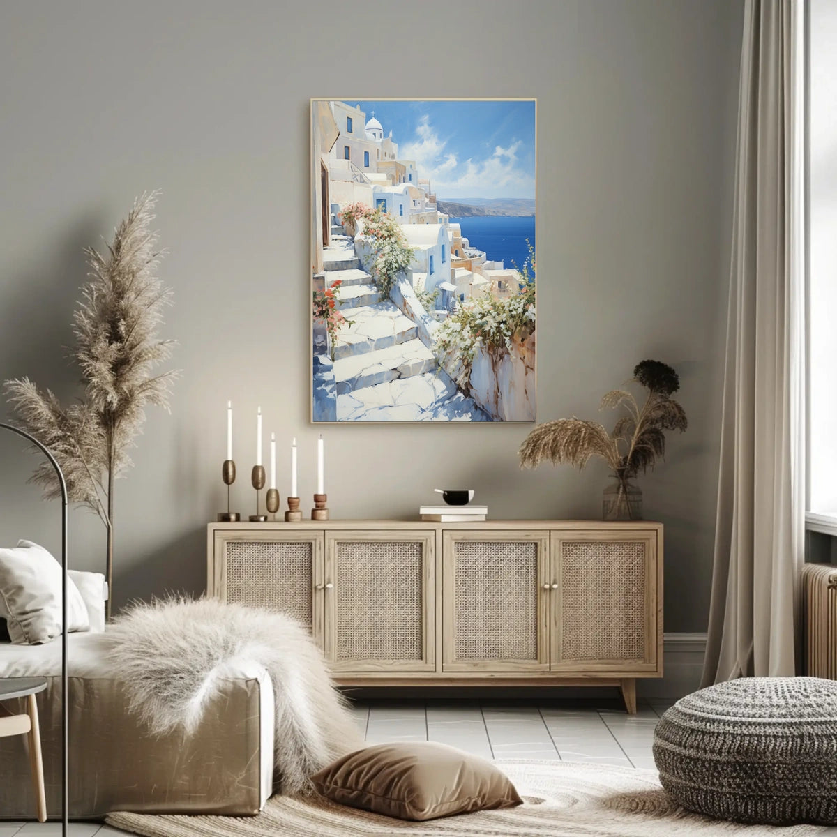 Santorini Sunrise: Greek Coastal Travel Poster