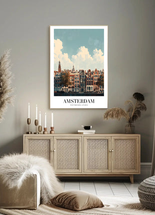 Amsterdam's Iconic Canal View Urban or Cityscape Poster
