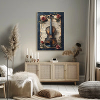 Melodic Nostalgia: Vintage Violin and Roses Artistic Poster