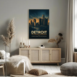 Detroit Skyline Vintage Cinematic Dramatic Poster