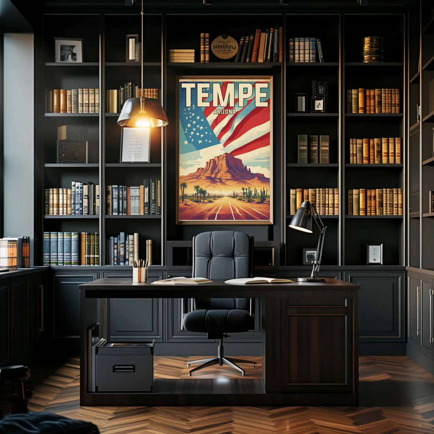 Tempe Arizona Red Rock Horizon Vintage Travel Poster
