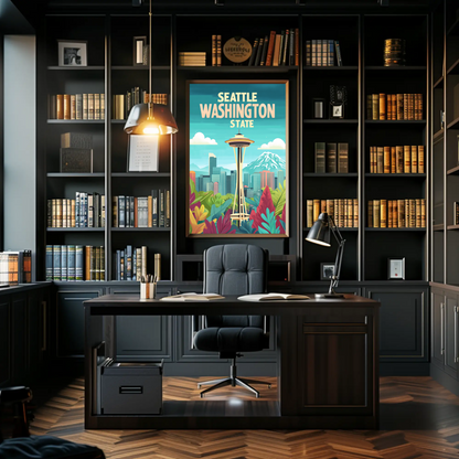 Seattle Washington State Vintage Style Poster