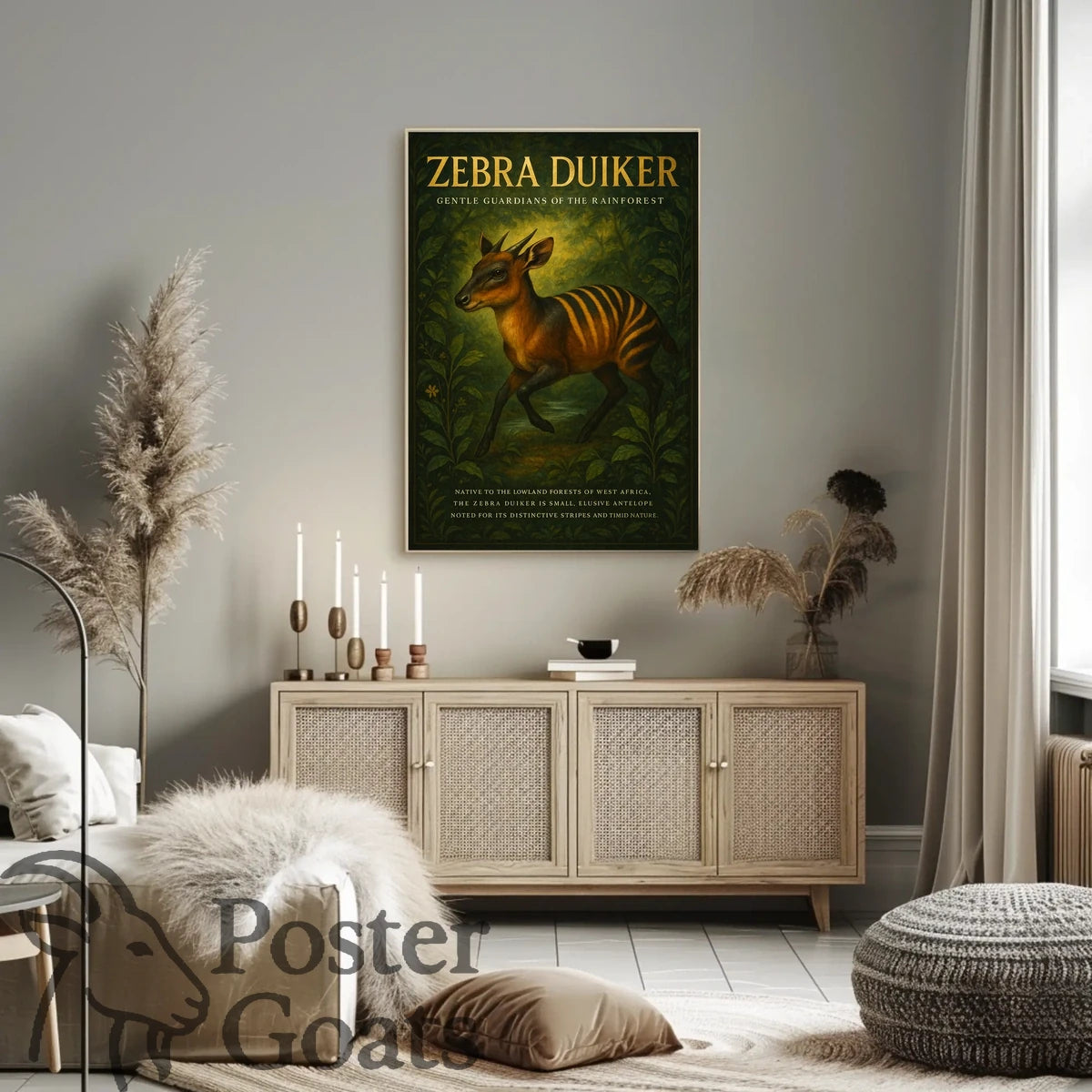 Zebra Duiker Rainforest Illustration Animal Poster