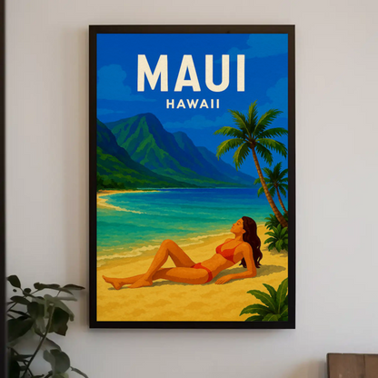 Maui Hawaii Woman Beach Relax Tropical Poster