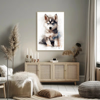Husky Puppy Watercolor Portrait Poster Print