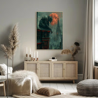 Gothic Gargoyle Overlooking Medieval City Fantasy or Mythology Poster PosterGoat