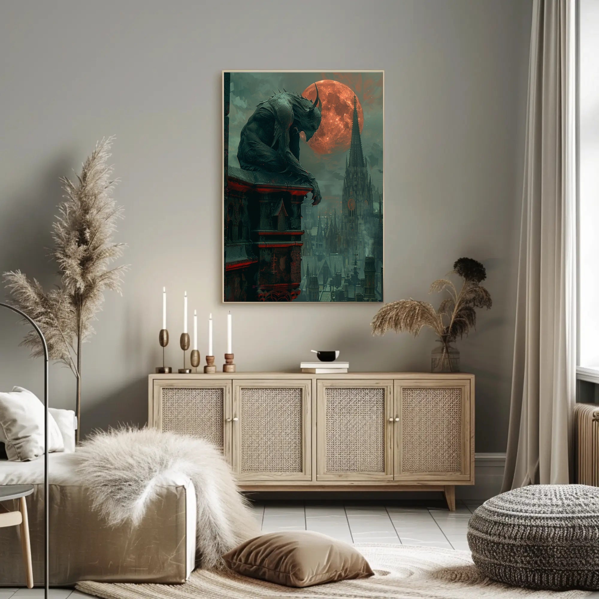 Gothic Gargoyle Overlooking Medieval City Fantasy or Mythology Poster PosterGoat