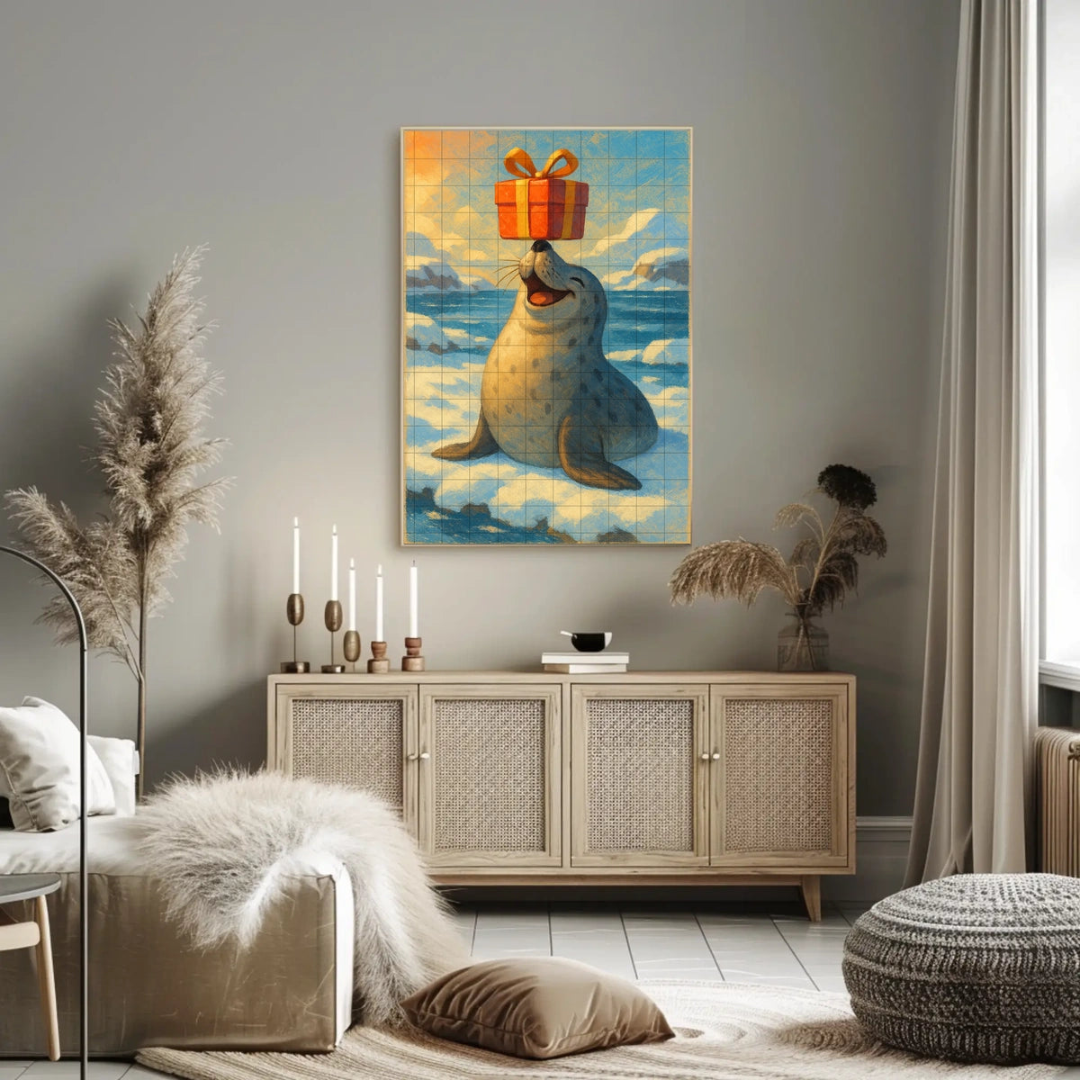 Joyful Seal With A Gift Poster