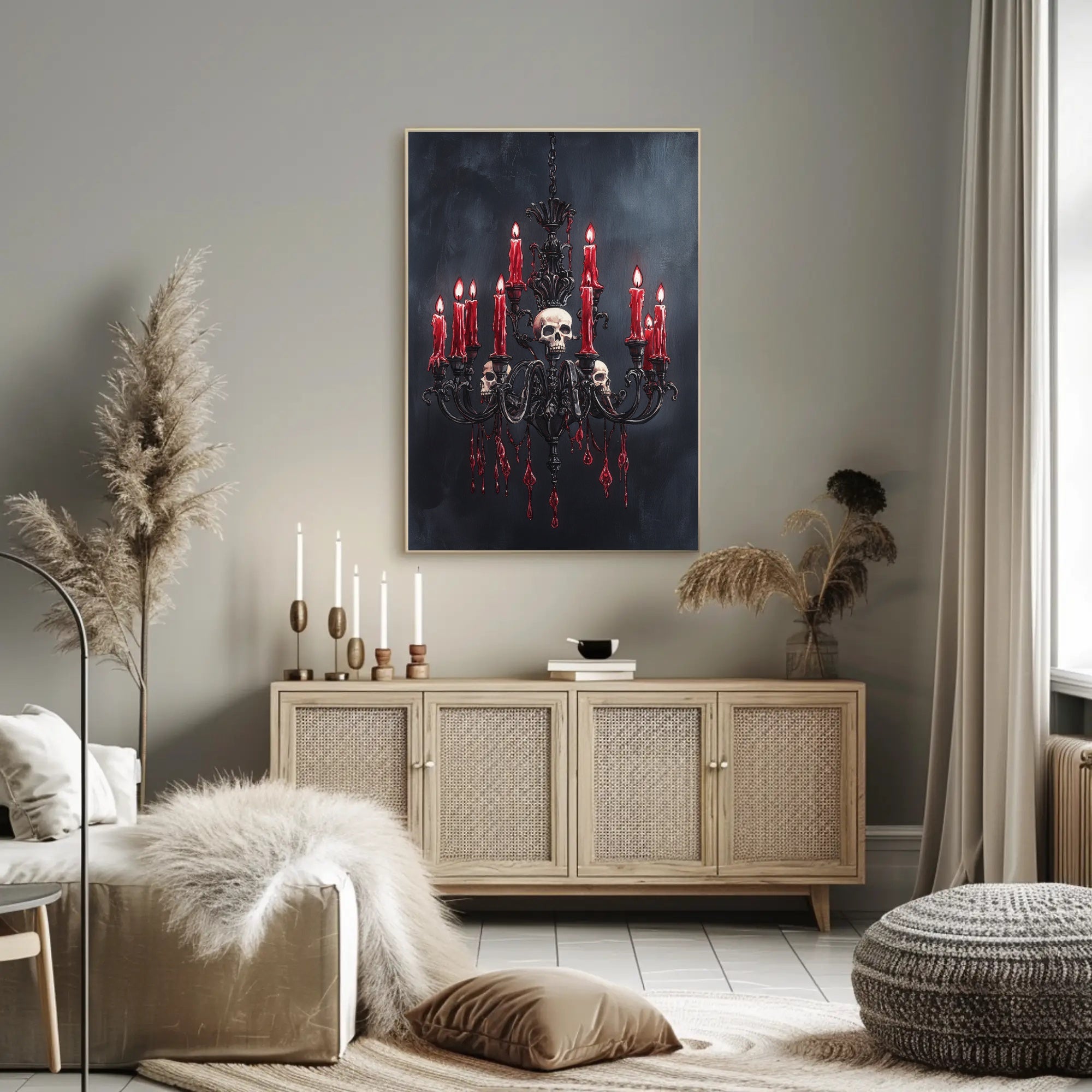 Gothic Chandelier With Skulls Poster