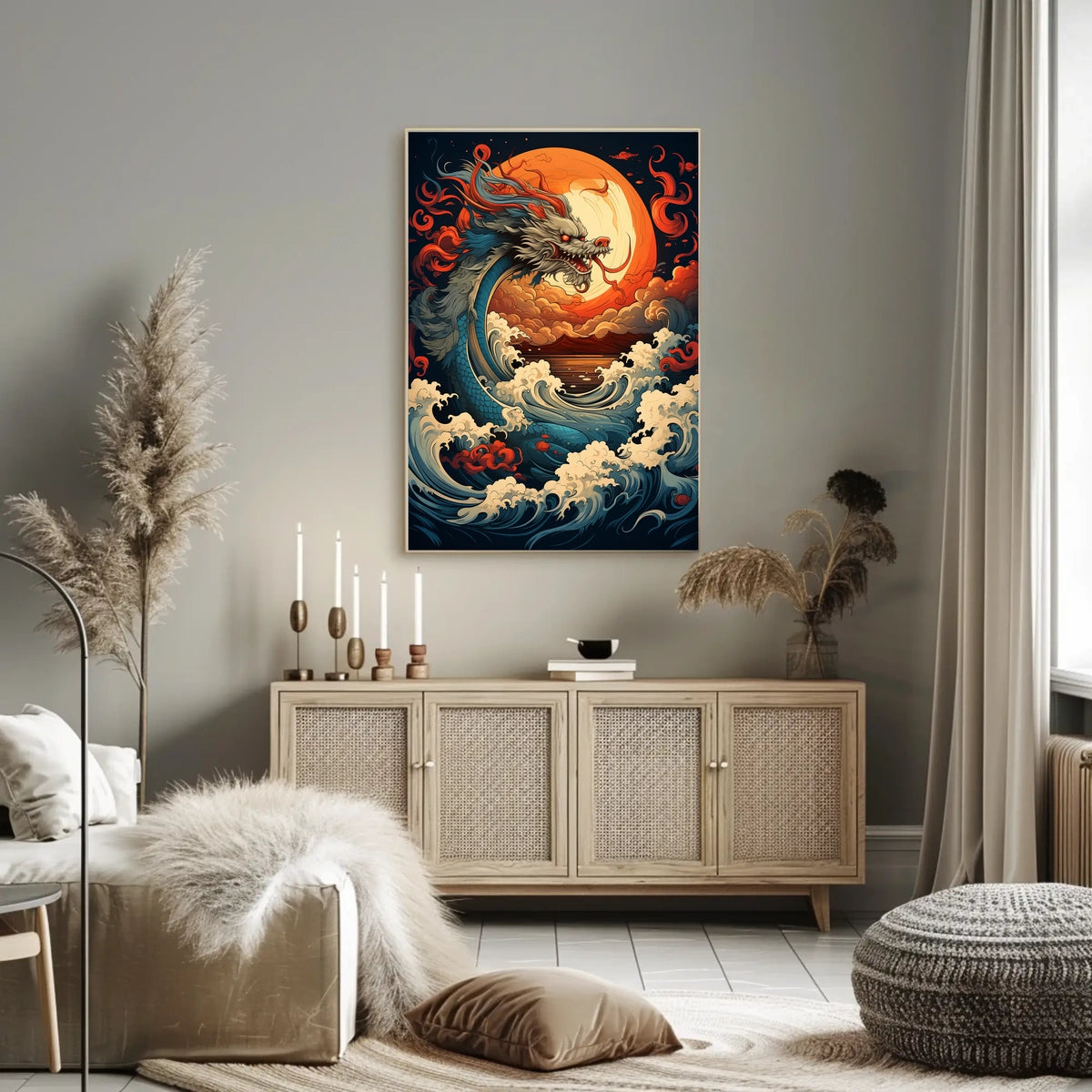 The Majestic Dragon And The Fiery Moon Poster