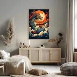 The Majestic Dragon And The Fiery Moon Poster