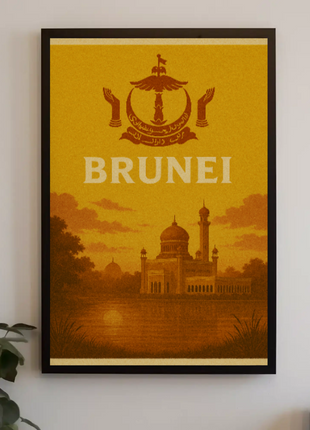 Brunei's Architectural Elegance in Vintage Travel Poster