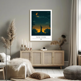 Statue Of Liberty Twilight Silhouette Poster Modern Wall Art