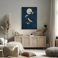 Moonlit Flight of Cranes Poster