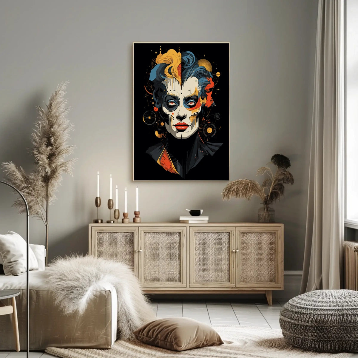 Abstract Artistic Poster with Geometric Shapes and Bold Colors