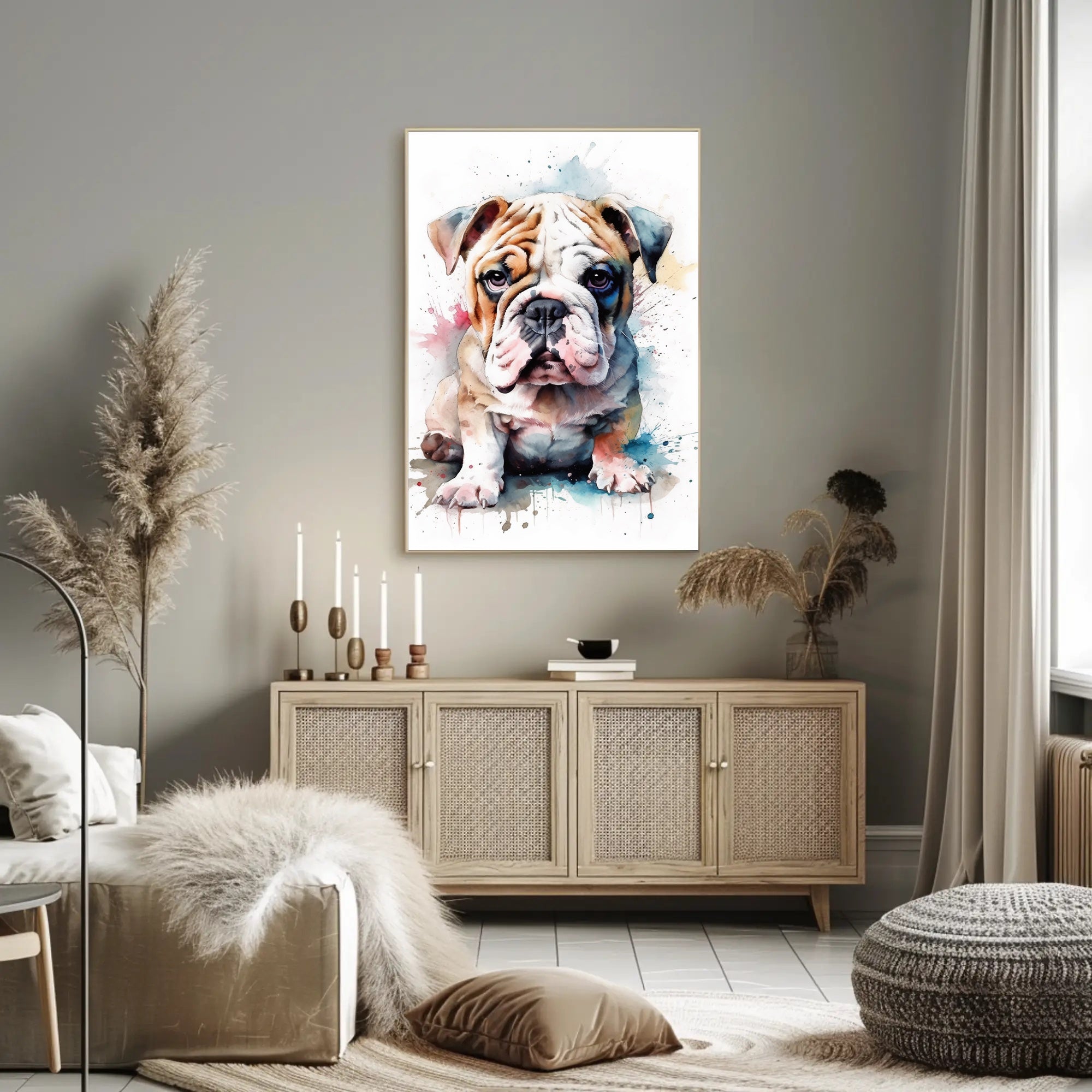 Bulldog Watercolor Portrait Poster Wall Art