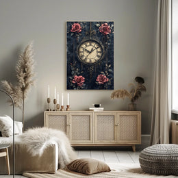 Vintage Clock and Roses Artistic Wall Art Poster
