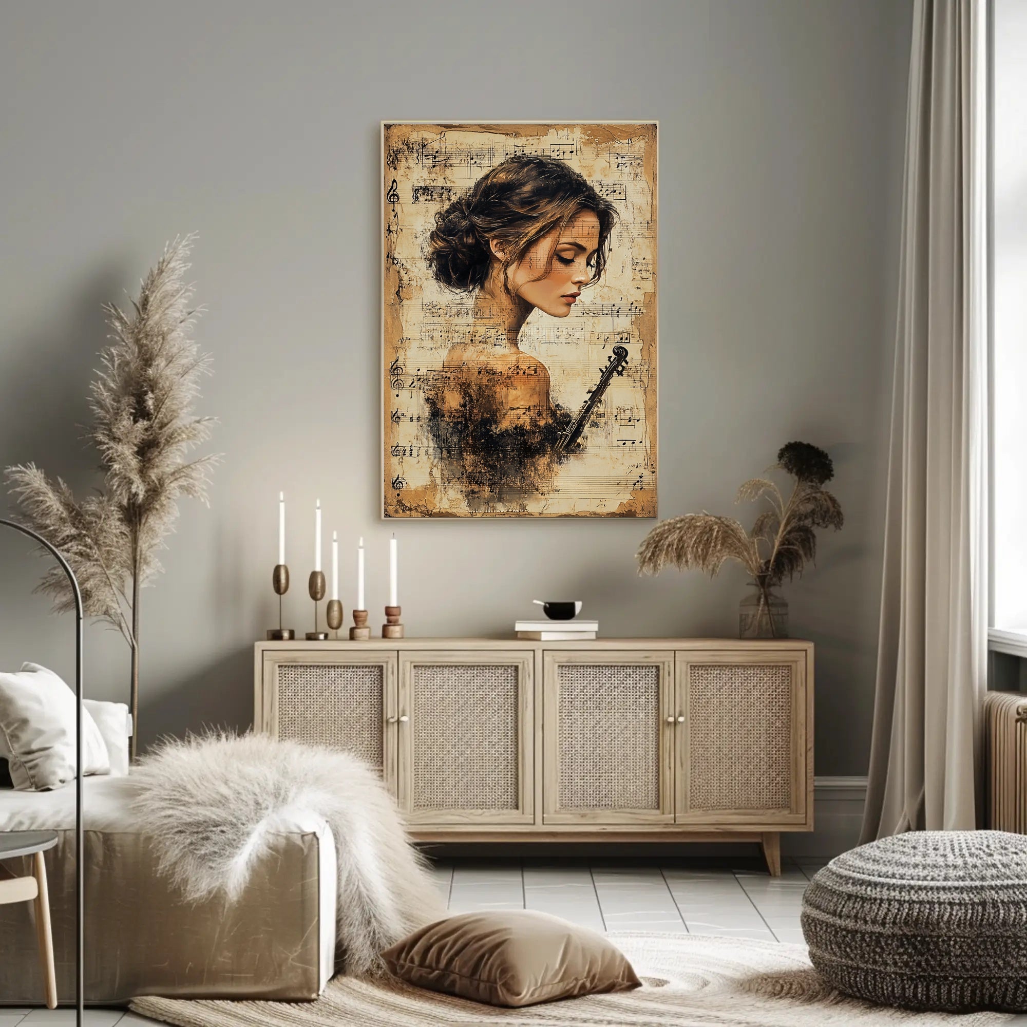 Elegant Violinist with Vintage Sheet Music - Music Poster