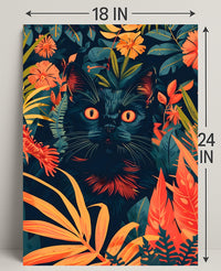 Striking Black Cat in Vibrant Jungle Animal Poster
