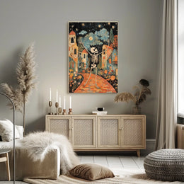 Dancing Skeleton Joyful Starry Night Whimsical Poster