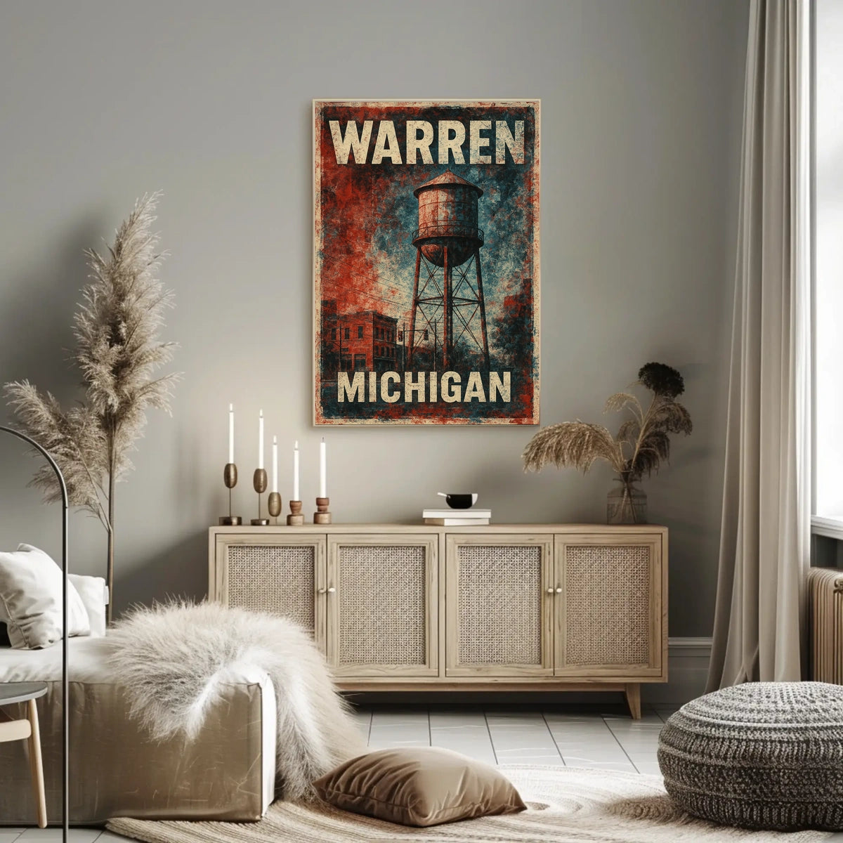 Warren Michigan Vintage Water Tower Steampunk Folk Poster