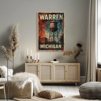 Warren Michigan Vintage Water Tower Steampunk Folk Poster