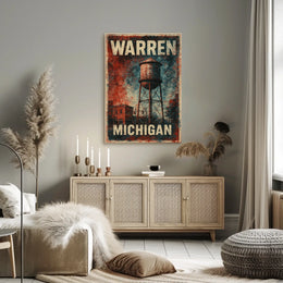 Warren Michigan Vintage Water Tower Steampunk Folk Poster