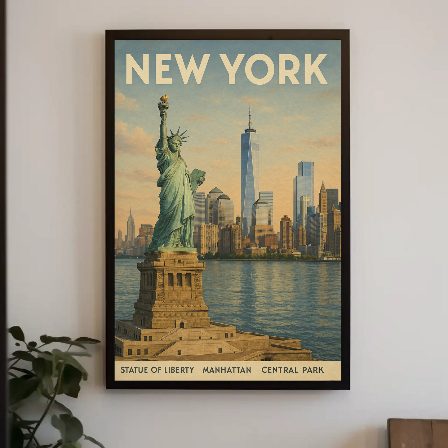 Statue Of Liberty Manhattan Skyline Travel Poster