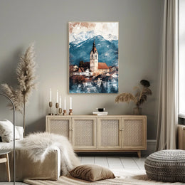Liechtenstein Balzers Church and Mountains View Poster