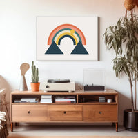 Abstract Rainbow and Geometric Mountains Art Poster