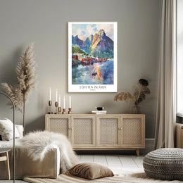 Lofoten Islands Watercolor Travel Poster PosterGoat